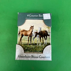 Absorbent Stone Square Coasters Set of 4 Horses NWT - Picture 1 of 4
