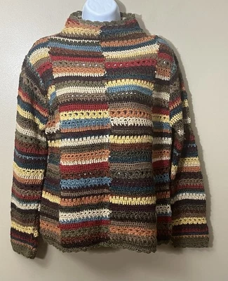 Vintage David Brooks Hand Knit Multicolor Mock Neck Sweater Y2K Womens Size L - Image 1 of 4