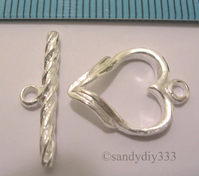 1x STERLING SILVER SWEET HEART CLASSIC TOGGLE CLASP 17mm x 12mm (#367) - Image 1 of 4
