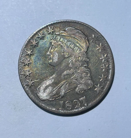 1827/6 CAPPED BUST SILVER HALF DOLLAR paper flip LIGHT TONING Cover