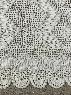 Wow! Antique Vintage CREAM Bedspread CROCHET Popcorn? COVERLET Scalloped - Image 1 of 4