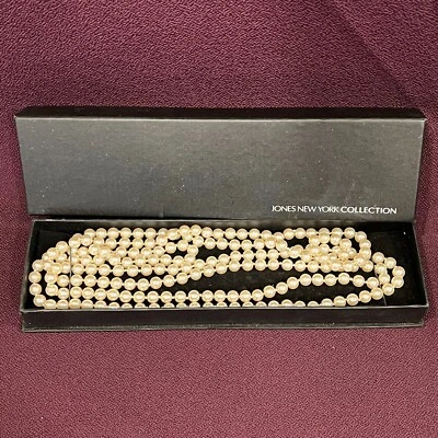 JONES NEW YORK COLLECTION Faux Long Pearl Necklace Single Strand 64" with Box - Image 1 of 4