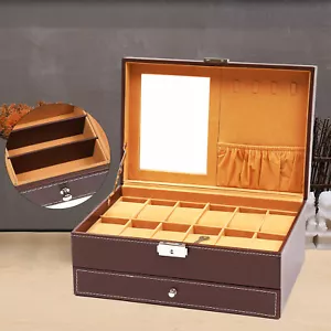 Caja de Reloj, 12 Ranuras MDF Cuero Estuche de Reloj Organizador Joyería Exhibición Cajón, Regalo - Imagen 1 de 8