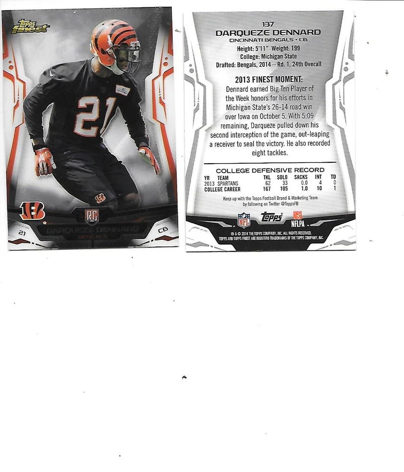 Darqueze Dennard 2014 Topps Finest Football RC #137 Lot of 2 Cincinnati Bengals - Image 1 of 1