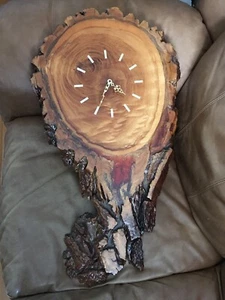 Vintage Wallinda Mfg. Wood Tree Slab Wall Clock Mid-Century Lacquered Large - Picture 1 of 12