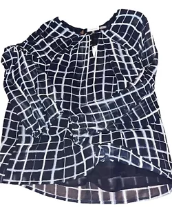 Calvin Klein women’s top blue semi sheer long sleeves Keyhole size XL New! - Picture 1 of 6