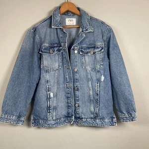 Zara Girls Blue Denim Distressed  Jean Jacket Size 11-12 Preppy Classic - Picture 1 of 11