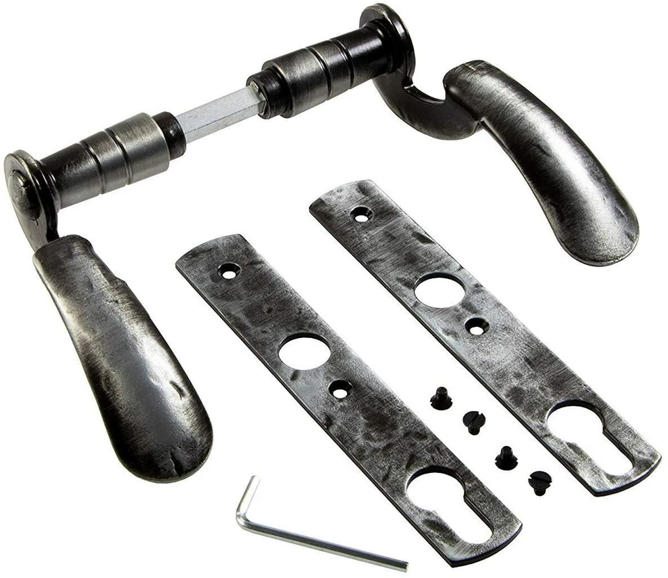 Maniglia Ferro Battuto ferramenta per porte Antico Nero Su Piastra Lunga - Immagine 1 di 4