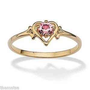 DAMENRING 14 K GOLD GEBURTSSTEIN ROSA TURMALIN HERZFORM GRÖSSE 5 6 7 8 9 10  - Bild 1 von 3