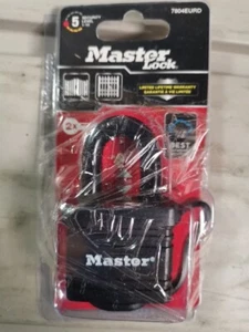 Candado laminado Master Lock 7804EURD con llave y cubierta termoplástica, negro - Imagen 1 de 2