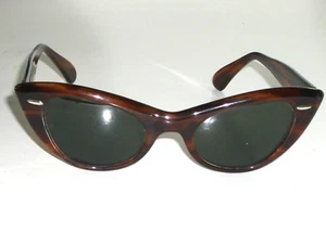 VINTAGE B&L RAY BAN W0960 SHINY TORTOISE G15 GLASS LISBON CATS EYE  SUNGLASSES - Picture 1 of 8