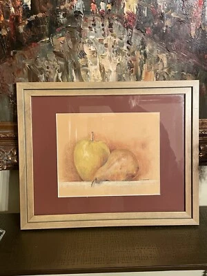 Vintage Pear Still Life Artwork With Burgundy Matted Frame (Signed)  - Image 1 of 4