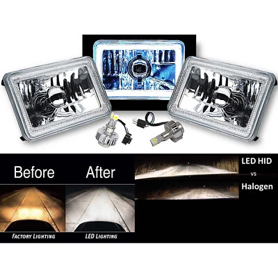 4X6" Blanco COB Halo Vidrio/Metal Faro 6000K Bombilla LED Par de Faros Foto 1 de 4