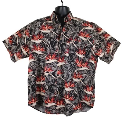 Camisa Hawaiana Crossings Abotonada Negra Para Hombre Lg Bird Of Paradise Ramas de Palma Foto 1 de 4