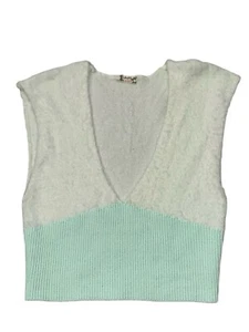 Free People Cropped Top Gr. M flauschig ärmellos mintgrün elfenbein gerippt gesmokt - Bild 1 von 7