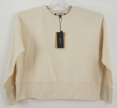 New Vero Moda Lenka Wide Crop Women's Large Ivory Cotton Stretch Crew Sweatshirt - Image 1 of 4