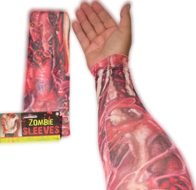 2 ZOMBIE BLOODY ARM SLEEVES Gory Veins Open Flesh Tattoo Adult Costume Halloween - Image 1 of 4