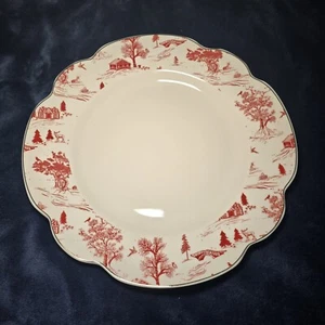 (4) Grace Teaware Winter Village Reindeer Red Gold Trim Dinner Plates ~New~ - Picture 1 of 5
