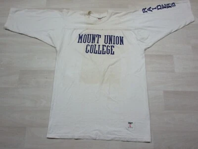 Camiseta deportiva raglán Mount Union College vintage años 70 EE. UU. púrpura Raiders Ohio Foto 1 de 4