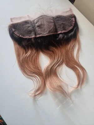 BASE DE SEDA 16 POLEGADAS 13X4 FRONTAL CABELO HUMANO VIRGEM BRASILEIRO LISO 1B#/30# OMBRE - Imagem 1 de 4