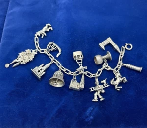 Vintage Deutsch 835 Sterlingsilber Bettelarmband 12 Charms 7 3/8 Zoll Länge - Bild 1 von 12