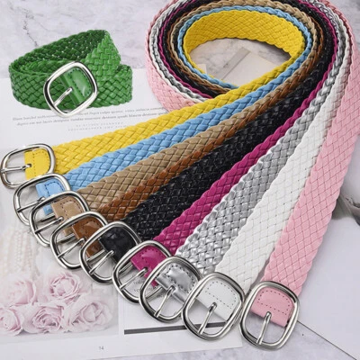 Cintura Intrecciata In Pelle Pu Fibbia Ad Ardiglione Intrecciata In Lega Di ☆ - Immagine 1 di 4