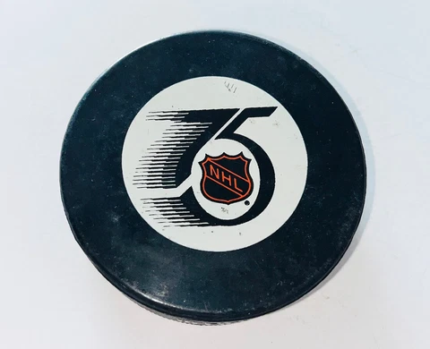 Vintage NHL 75th Anniversary Hockey Puck Official Game Puck Inglasco Canada Cover