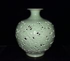 15.5" china antique qing dynasty porcelain hollow out louts pattern apple bottle