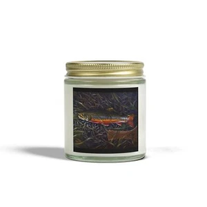 Bougies parfumées en pot, cire d'abricot de noix de coco (4 oz, 9 oz) art truite de fontaine cottagecore - Photo 1/25