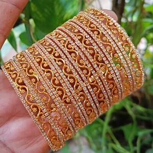 Gold Plated 8 Bracelet Chura Bangles Bridal Set Indian Bollywood Wedding Jewelry - Picture 1 of 18