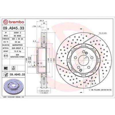 Brembo 09A73121C02 Disc Brake Rotor Single For 2003-2006 Mercedes-Benz CLK500 - Image 1 of 3