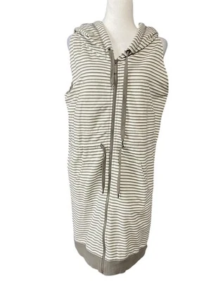 Chaleco con Capucha Norma Kamali Mujer Mediano Sin Mangas Cremallera Bolsillos Largos Rayas Foto 1 de 4