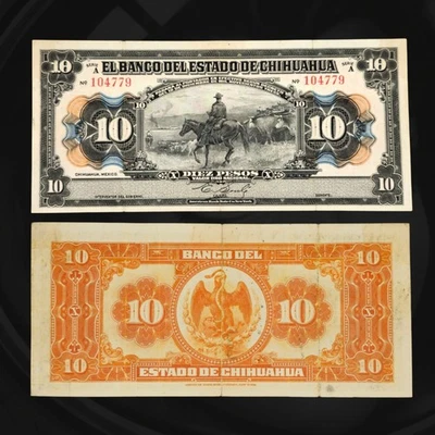 ​🇲🇽 1913 Chihuahua Mexico 10 Pesos Note, División del Norte, Cowboy herding - Image 1 of 3