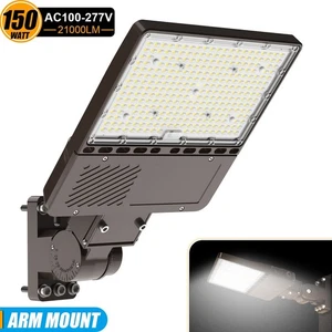 LED Shoebox Light 150W With Photocell Commercial Outdoor Area Wall Flood Lights - Picture 1 of 13