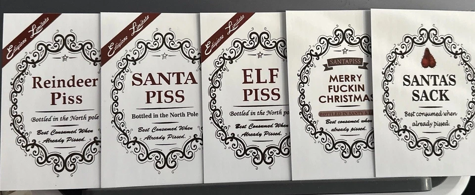 5 piece Funny Christmas Wine Bottle Labels Rude Secret Santa Xmas self adhesive