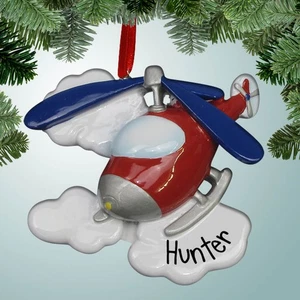 Red Helicopter with Blue Rotors - Personalized Christmas Ornament - Picture 1 of 1