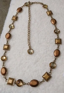 Gold Tone Chain Link Belt Gold Yellow Copper Acrylic Gems Gypsyl Hippie 30"-38" - Picture 1 of 8