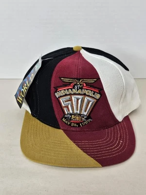 Vintage Indianapolis 500 Hat Cap Snap Back Black White Burgundy Racing Mens 90s - Image 1 of 4