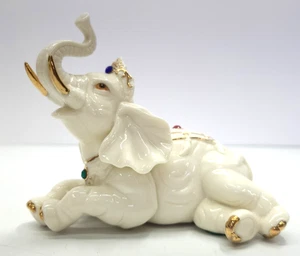 Glasiertes Porzellan Elefant Gold getrimmt Schmuckstamm bis 5" lang Viel Glück - Bild 1 von 7