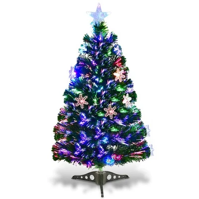 3FT Pre-Lit Fiber Optic Artificial Christmas Tree w/Multicolor Lights Snowflakes - Image 1 of 4