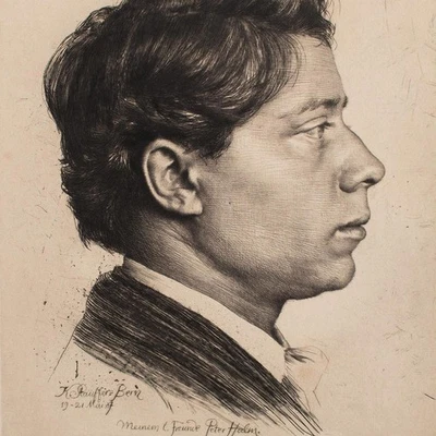 Karl Stauffer-Bern Peter Halm Porträt Realismus Impressionismus Radierung 1887 - Bild 1 von 3