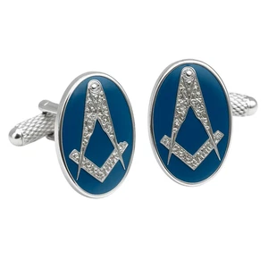 Masonic Sign Cufflinks Oval Blue - Onyx Art CK746 Freemason Symbol Gift - Picture 1 of 5