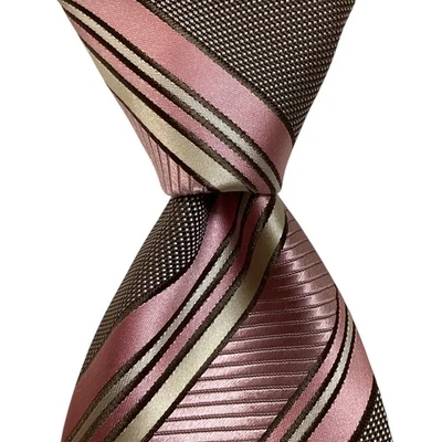 Corbata de seda para hombre ERMENEGILDO ZEGNA ***** ITALIA de lujo a rayas rosa/marrón usada en excelente estado Foto 1 de 3