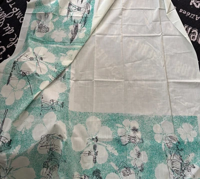 2Yd 44WX77L Vintage LUAU HAVAIANO Verde TOALHA DE MESA Desenhos de Linha de Tecido IMPRESSÃO DE FRONTEIRA - Imagem 1 de 4