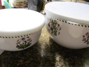 Portmeirion BOTANIC GARDEN Emaille Schüssel 2er Set verschachtelte Aufbewahrungsschalen mit Deckel sehr gut - Bild 1 von 4