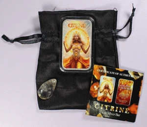 Citrin 1 oz .999 Silber colorierter Barren aus der Edelsteingöttinnen Serie mit Echtheitszertifikat - Bild 1 von 5