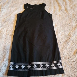 Talbots Kids Girls Sz. 8 Black White Embroidery Waffle Cotton Lined Dress - Picture 1 of 8