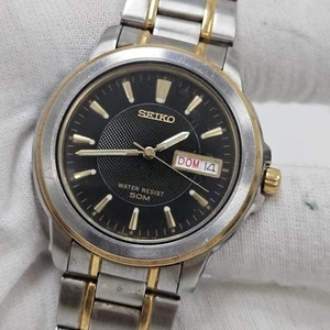 SEIKO MENS WristWATCH (7N43-8309) Black Dial Two Tone New Battery - Picture 1 of 9