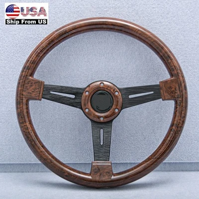 Volante universal de grano de madera clásico para automóvil de 14 pulgadas con botón de bocina 6 pernos Foto 1 de 4