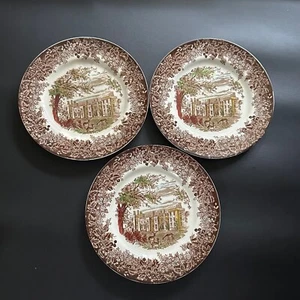 3x VINTAGE J&G MEAKIN BROWN ROMANTIC ENGLAND KENT 17.5CM SIDE DISH CAKE PLATES - Picture 1 of 6